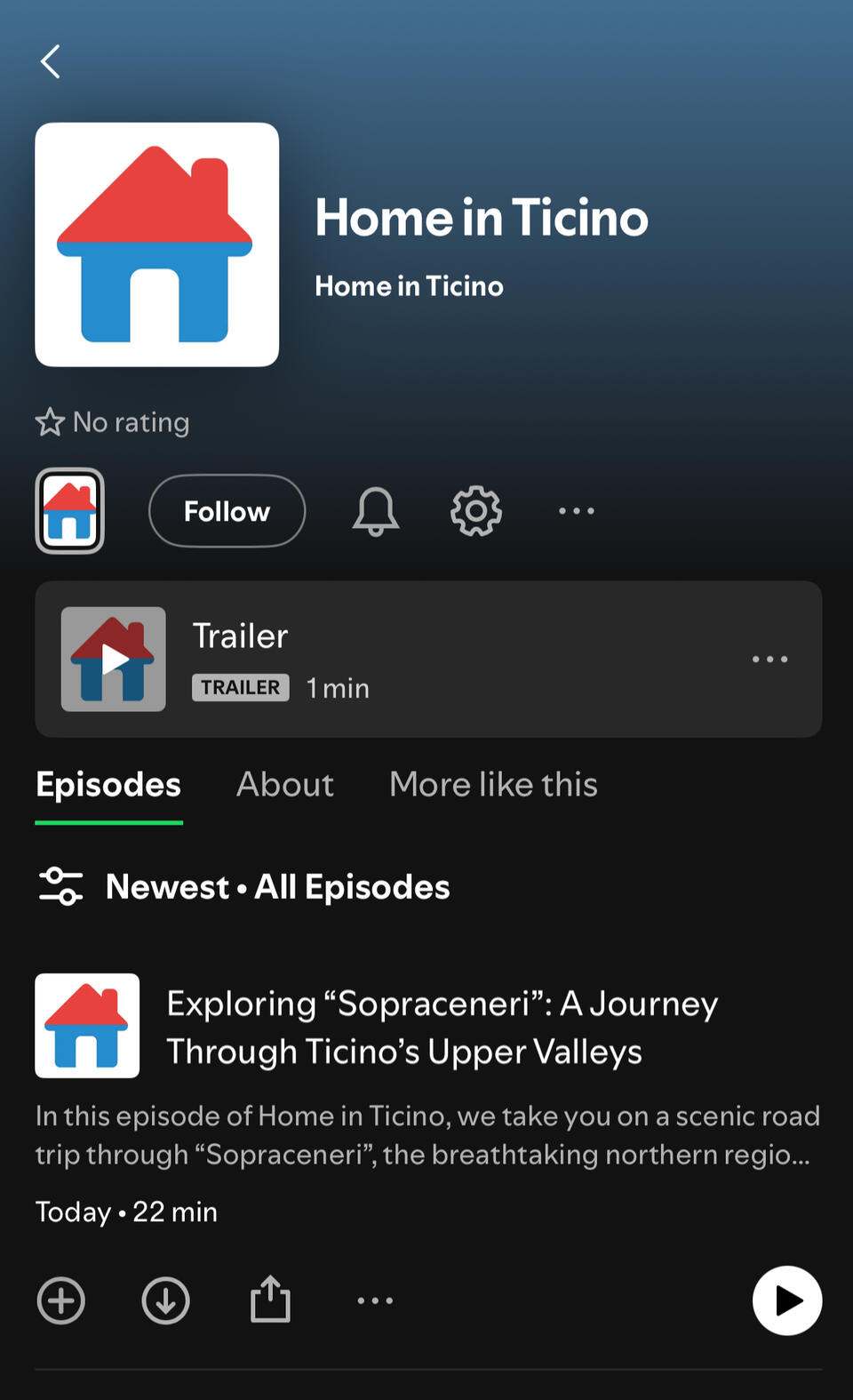 Screenshot of Home in Ticino from Spotify